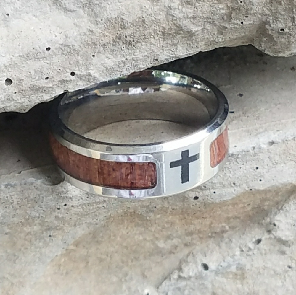 Solid Titanium Cherry Wood Inlay Ring - image 6